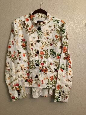 Disney Alice through the Looking Glass White Floral Mandarin Collar Jacket L